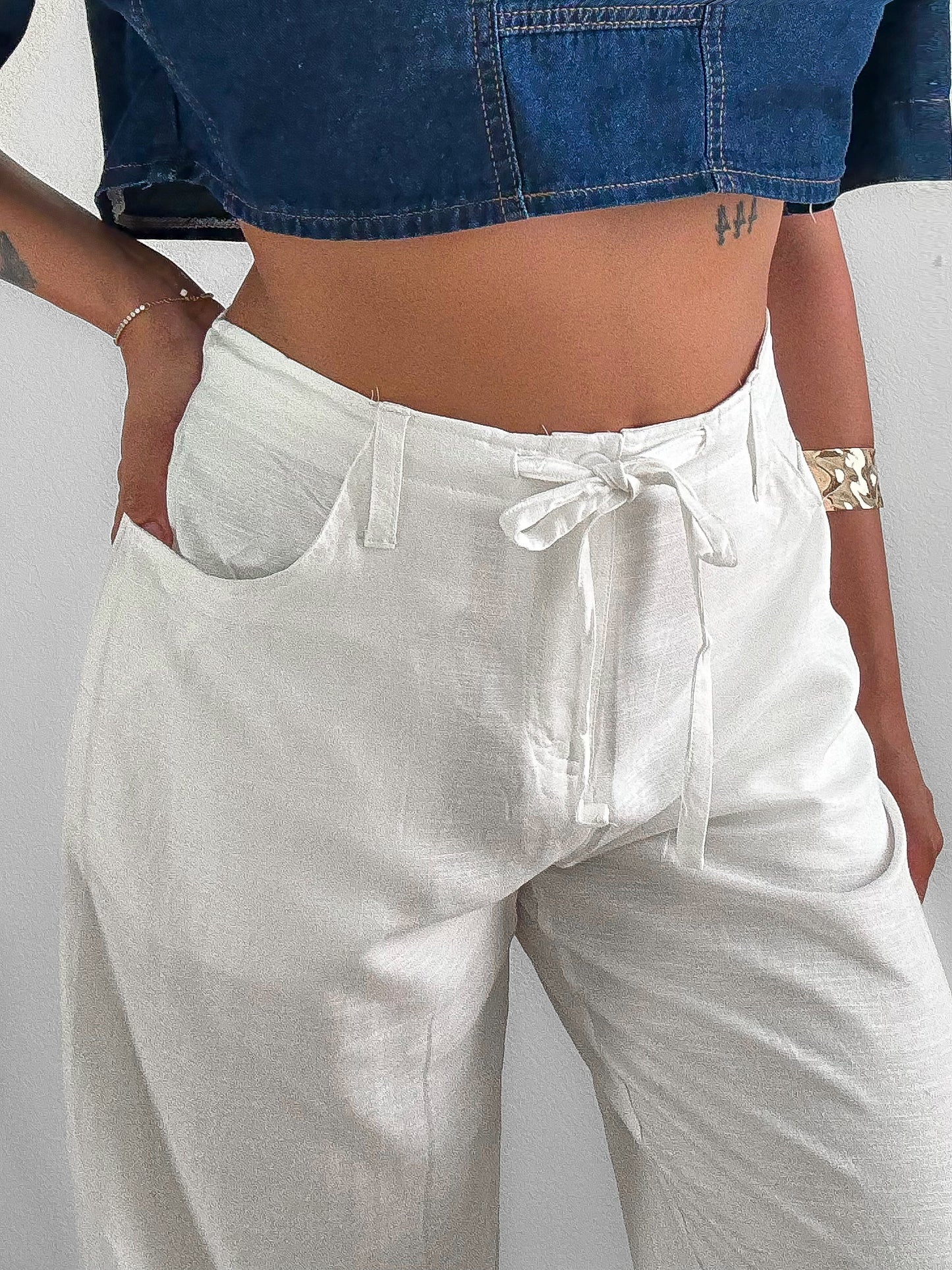 Front Tie Linen Pants