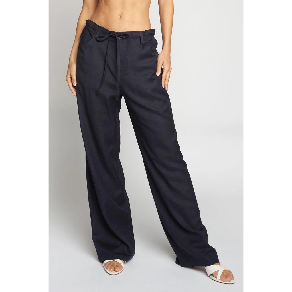 Front Tie Linen Pants - Navy
