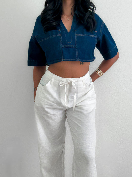 Front Tie Linen Pants